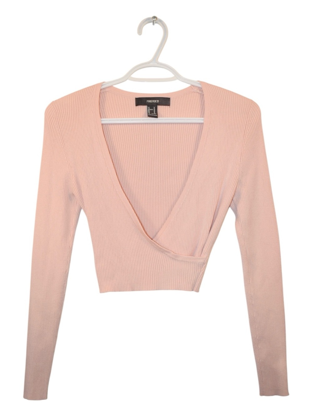 Forever 21 Dusty Pink Ribbed Wrap-Front Crop Top
